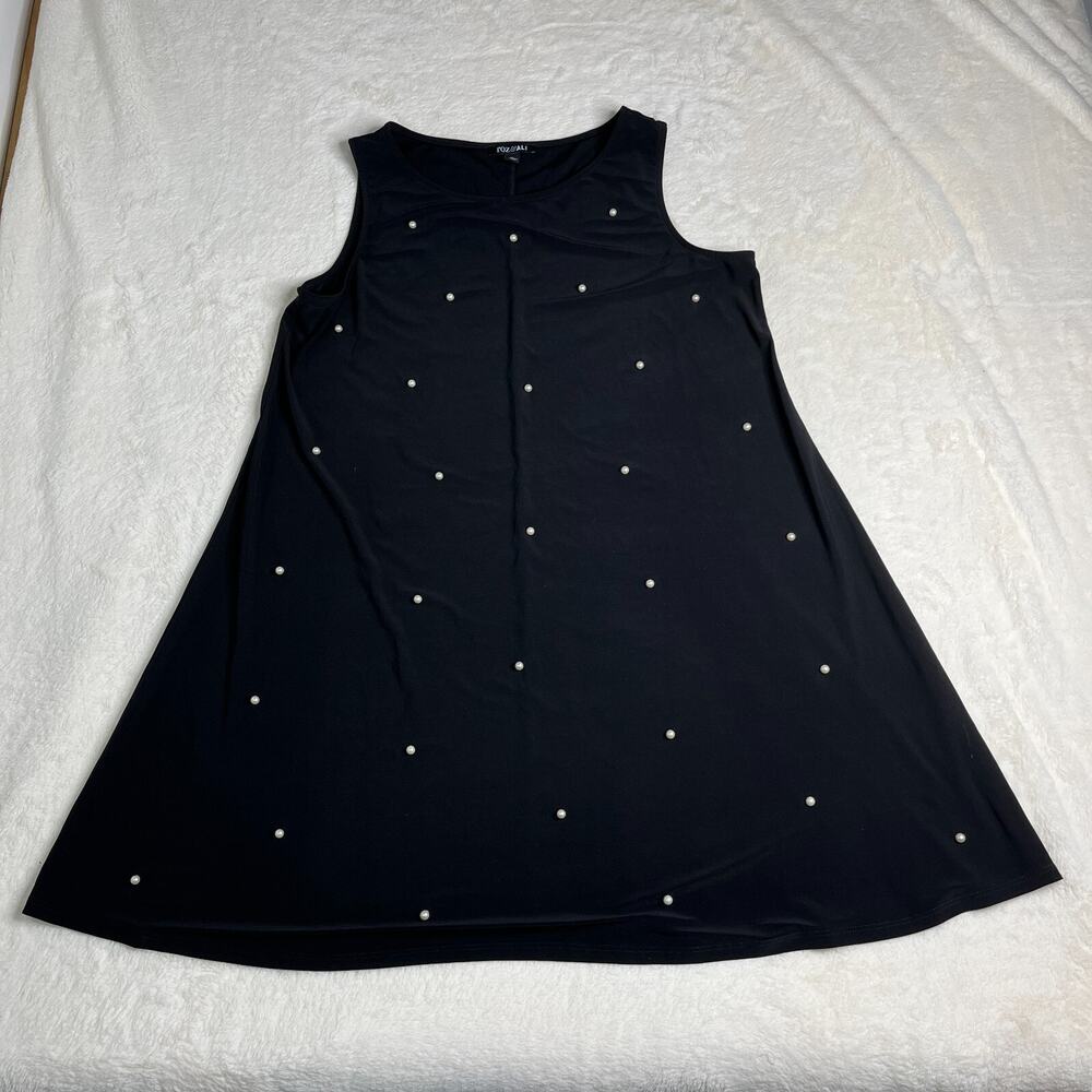 Roz & Ali black sleeveless dress with pearls womens XL